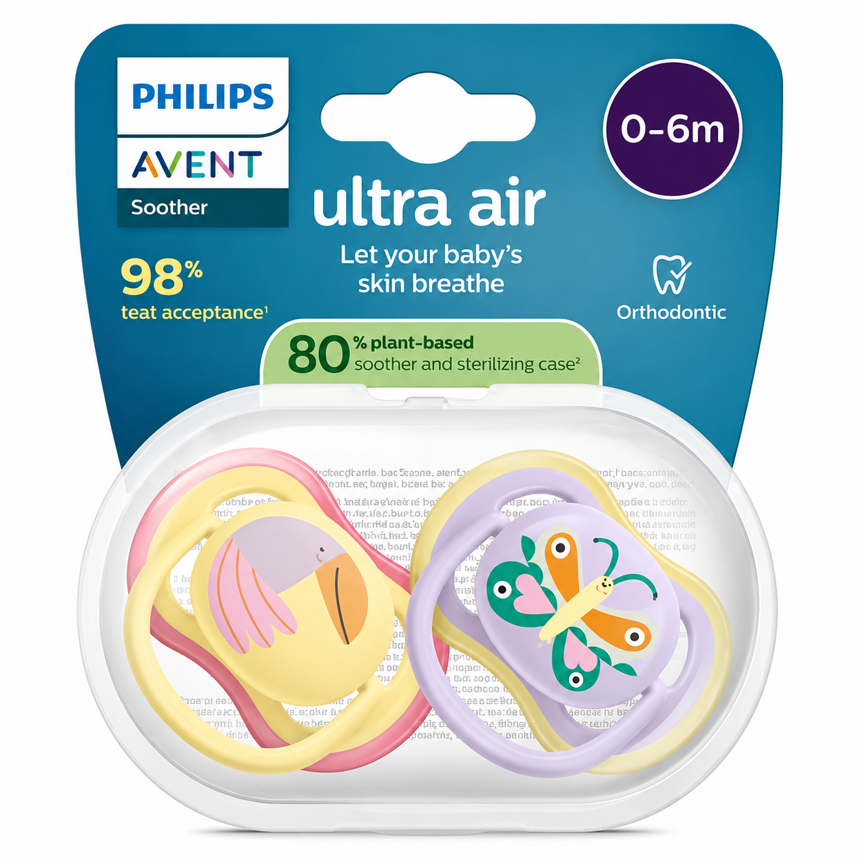 Philips Avent Sucettes Ultra Air 0-6M Oiseau/Papillon