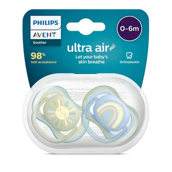 Philips Avent Sucettes Ultra Air Rainbow 0-6Mois Bleu/Vert